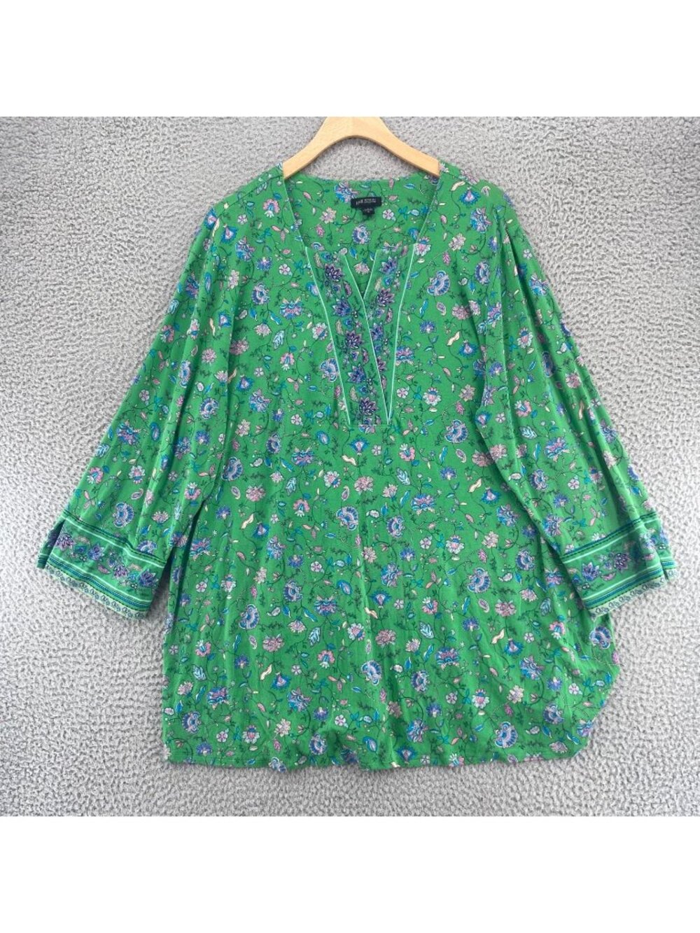 J Jill Top Womens 2X Wearever Green Floral Paisley Sweetheart Tee Knit Stretch